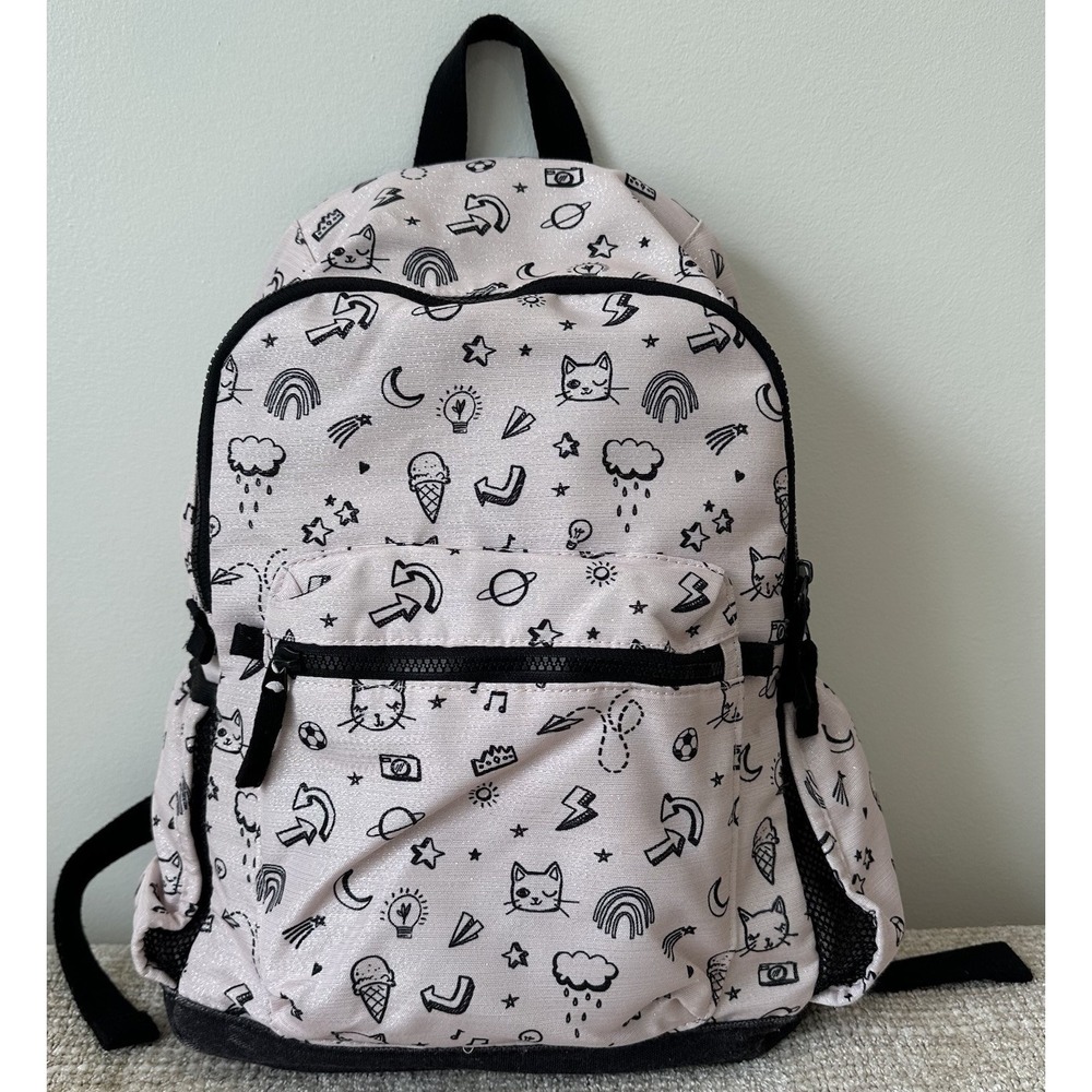 Pottery Barn Kids Emily Meritt Backpack Large Bag Pink Cats Rainbow Stars Girls